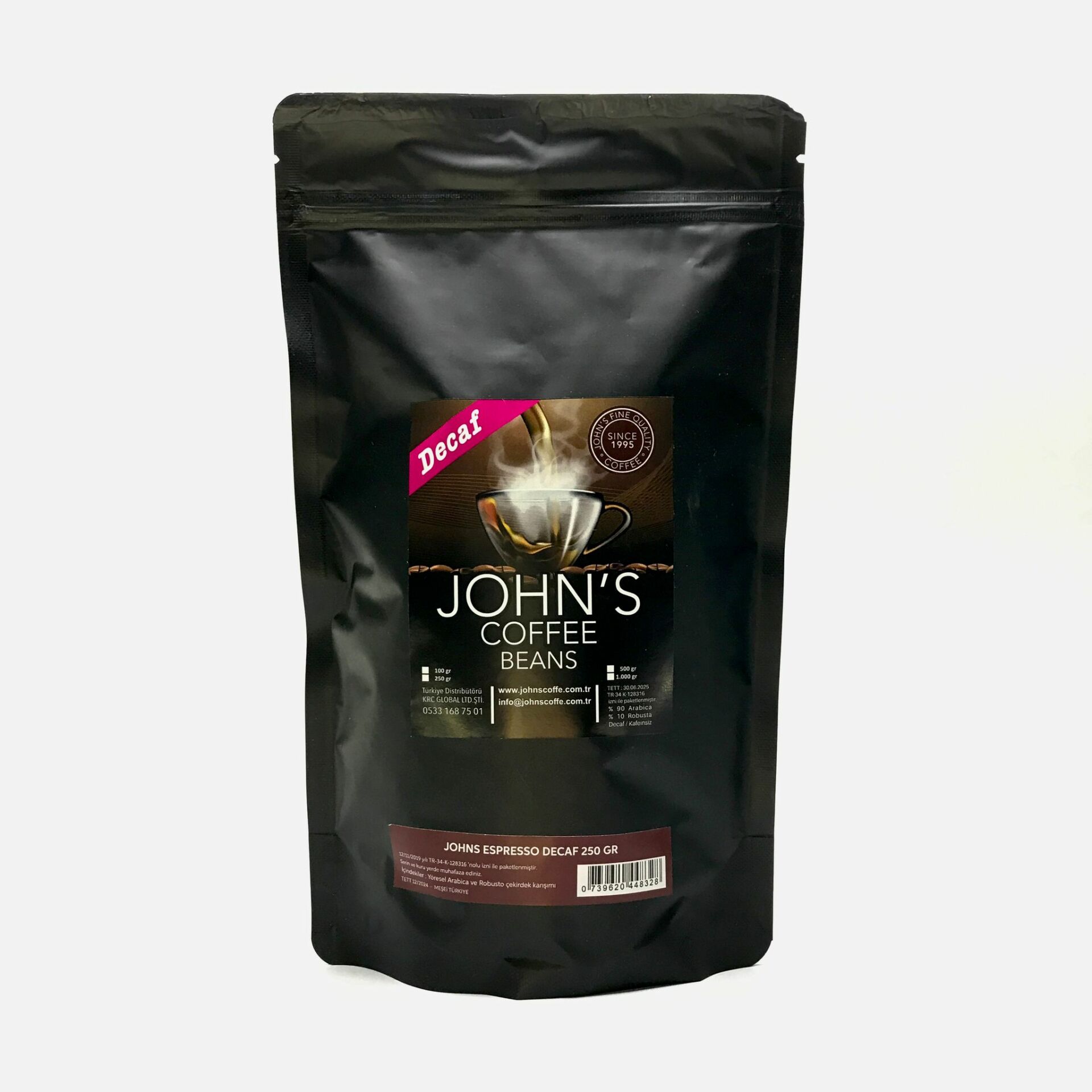 JOHN'S DECAF PREMİUM ESPRESSO ÇEKİRDEK KAHVE 250 GR