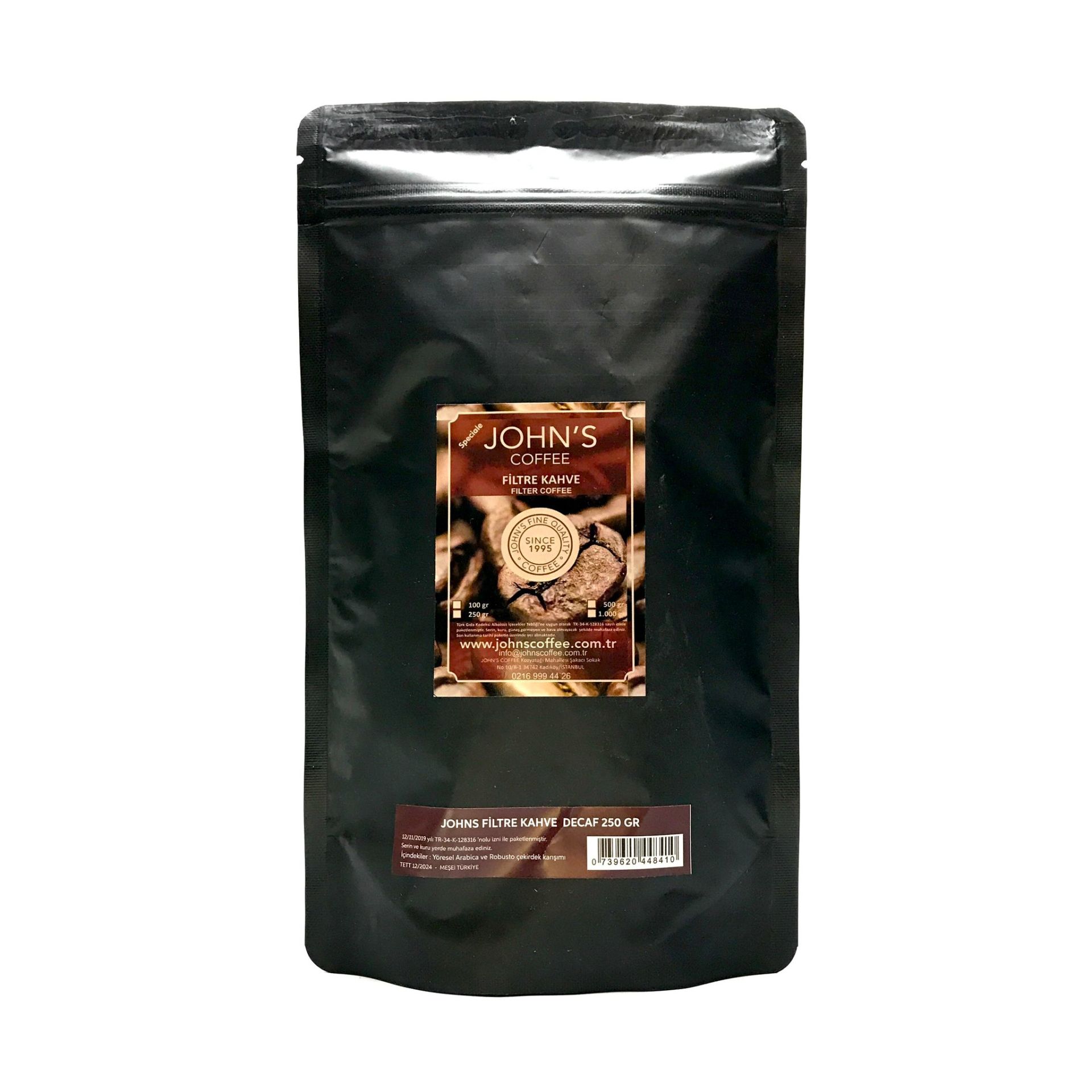 JOHN'S  DECAF FİLTRE KAHVE  ÇEKİRDEĞİ 250 GR